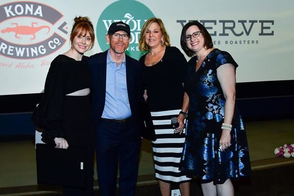 Pictured (L-R) Bryce Dallas Howard, Ron Howard, ALZGLA VP Kara Bonela, ALZGLA Preside Photo