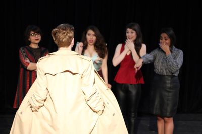 A special guest stops by the lingerie shop! (l. to r. Nicole Nesson, Helen Rios, Paig Photo