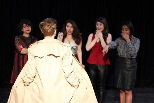 A special guest stops by the lingerie shop! (l. to r. Nicole Nesson, Helen Rios, Paig Photo