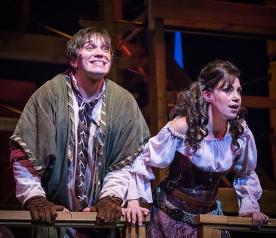 Andrew Keeler as Quasimodo and Catherine Carpenter Cox as Esmeralda Photo