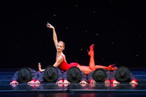 Smuin dancer Erica Felsch with the men of the Company in
the classic Santa Baby, part Photo
