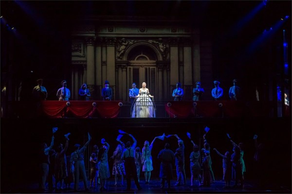 Robert Finlayson, Emma Kingston and the company of EVITA at 