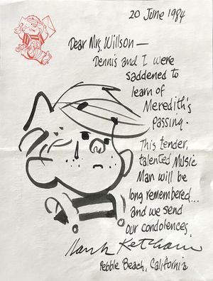 1984 condolence note to Willsonâ€™s widow, Rosemary, from Dennis the Menace crea Photo