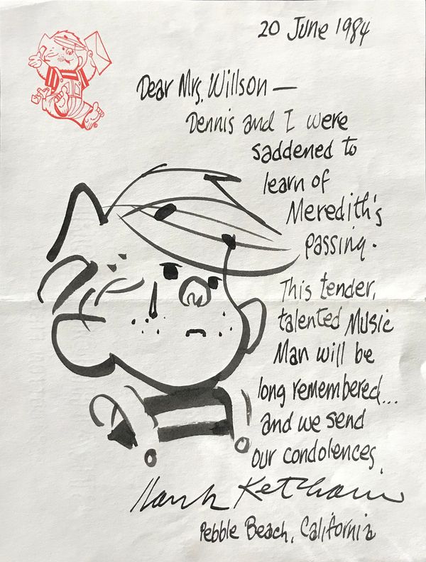 1984 condolence note to Willsonâ€™s widow, Rosemary, from Dennis the Menace crea Photo