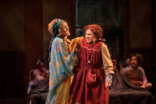 Carrie Hitchcock (Miss Hannigan) and Eloise Field (Annie in LIGHT cast) in rehearsal  Photo