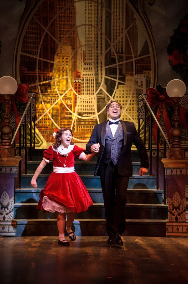Eloise Field (Annie in LIGHT cast) and Andrew Varela (Oliver Warbucks) in rehearsal f Photo