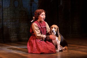 Eloise Field (Annie in LIGHT cast) and Shiloh the dog (Sandy in LIGHT cast) in rehear Photo