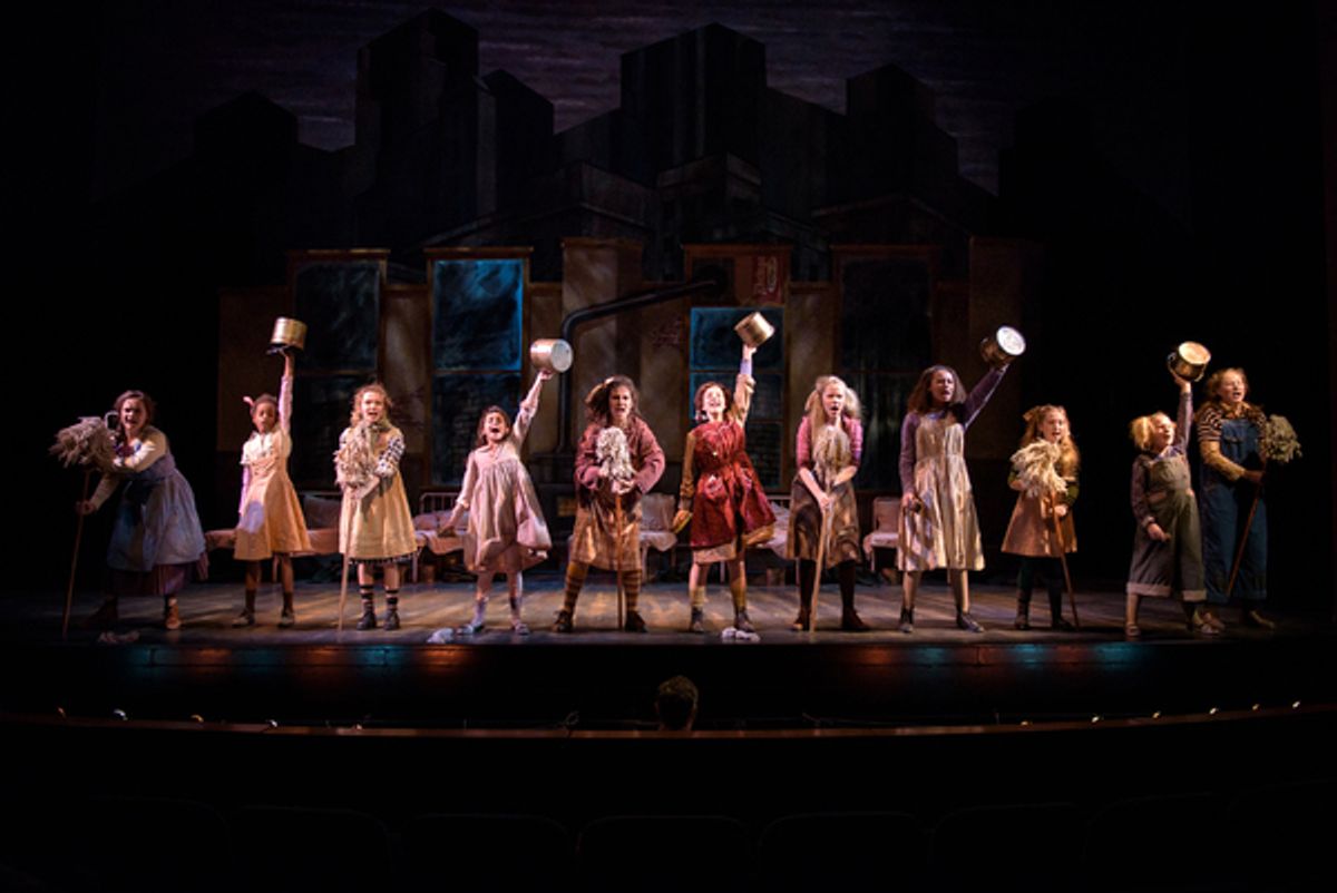 KyLee Hennes, center (Annie in SKY cast) performs with the SKY cast of Annie in rehearsal for Skylight Music Theatreâ€™s production of Annie running November 17 through December 27. at The Sun Comes Out at Skylight Music Theatre with ANNIE