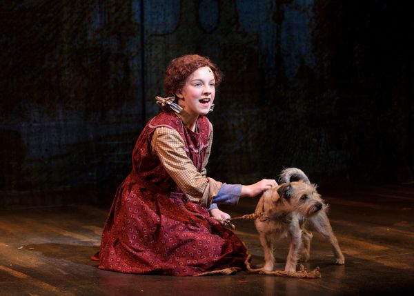 KyLee Hennes (Annie in SKY cast) and Skippy the dog (Sandy in SKY cast) in rehearsal… Photo