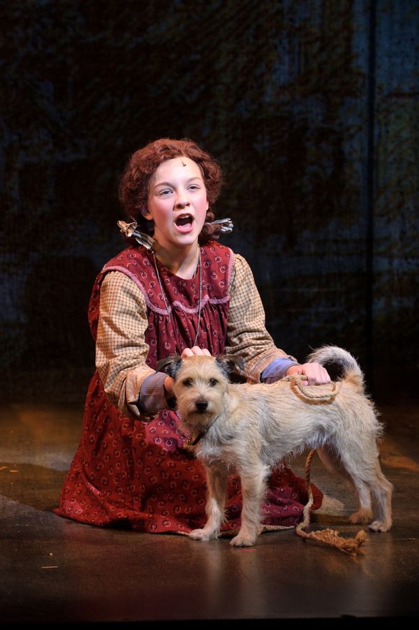 KyLee Hennes (Annie in SKY cast) and Skippy the dog (Sandy in SKY cast) in rehearsal… Photo