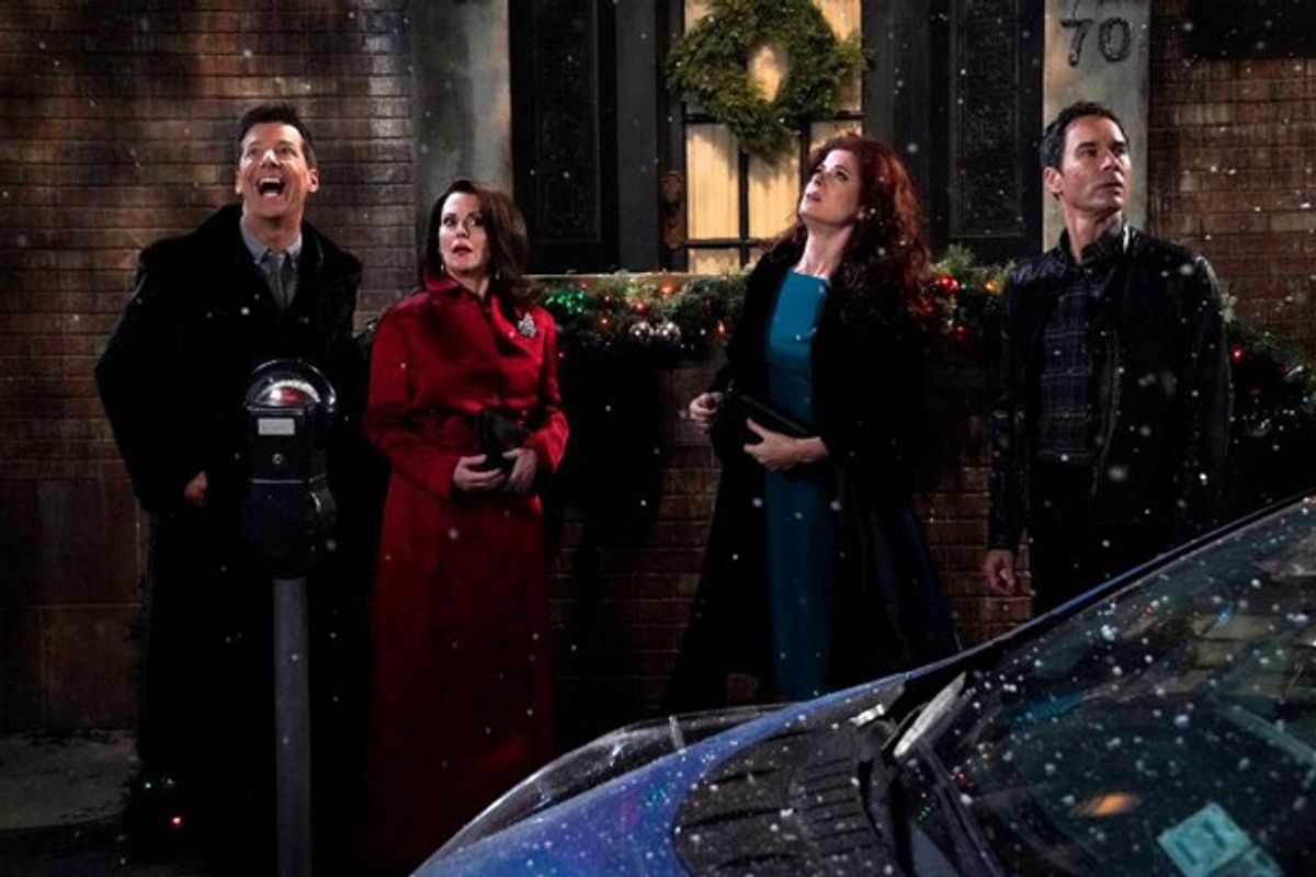Pictured bottom: (l-r) Sean Hayes as Jack McFarland, Megan Mullally as Karen Walker, Debra Messing as Grace Adler, Eric McCormack as Will Truman at 