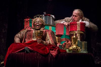 Lisa Gaye Dixon (Ghost of Christmas Present) and Larry Yando (Ebenezer Scrooge)  Photo