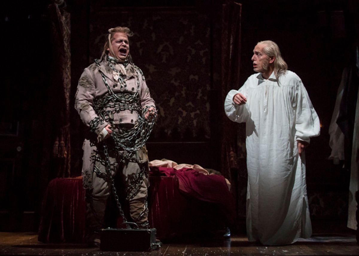 Joe Foust (Jacob Marley) and Larry Yando (Ebenezer Scrooge) at 