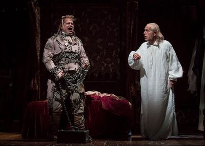 Joe Foust (Jacob Marley) and Larry Yando (Ebenezer Scrooge) Photo