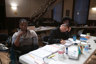 Director Nataki Garrett, playwright Aziza Barnes and script supervisor Regina Victor Photo