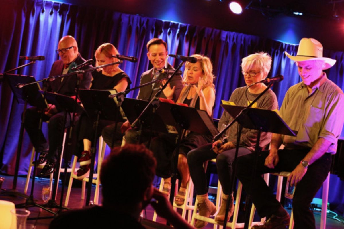 The full cast: Frank DeCaro, Kathy Searle, Tally Sessions, Jennifer Cody, Nancy Opel & Jeff McCarthy at 