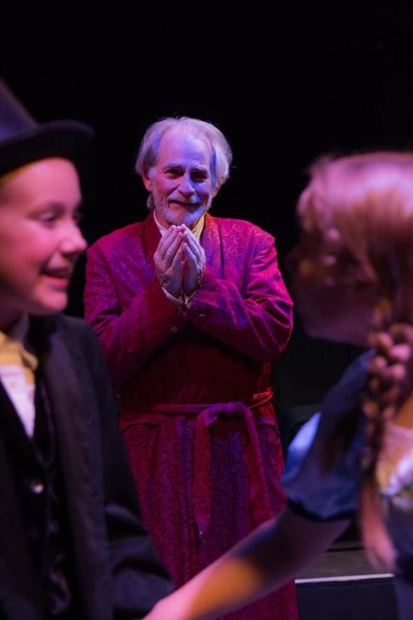 ABBIE WACHTER (Younges Scrooge), JOSEPH GRANT (Scrooge) and AUDREY STOWE (Fan) from t Photo