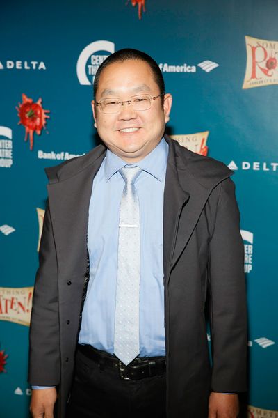 Actor Aaron Takahashi arrives for the opening night performance of "Something Rotten! Photo