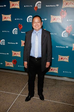 Actor Aaron Takahashi arrives for the opening night performance of "Something Rotten! Photo