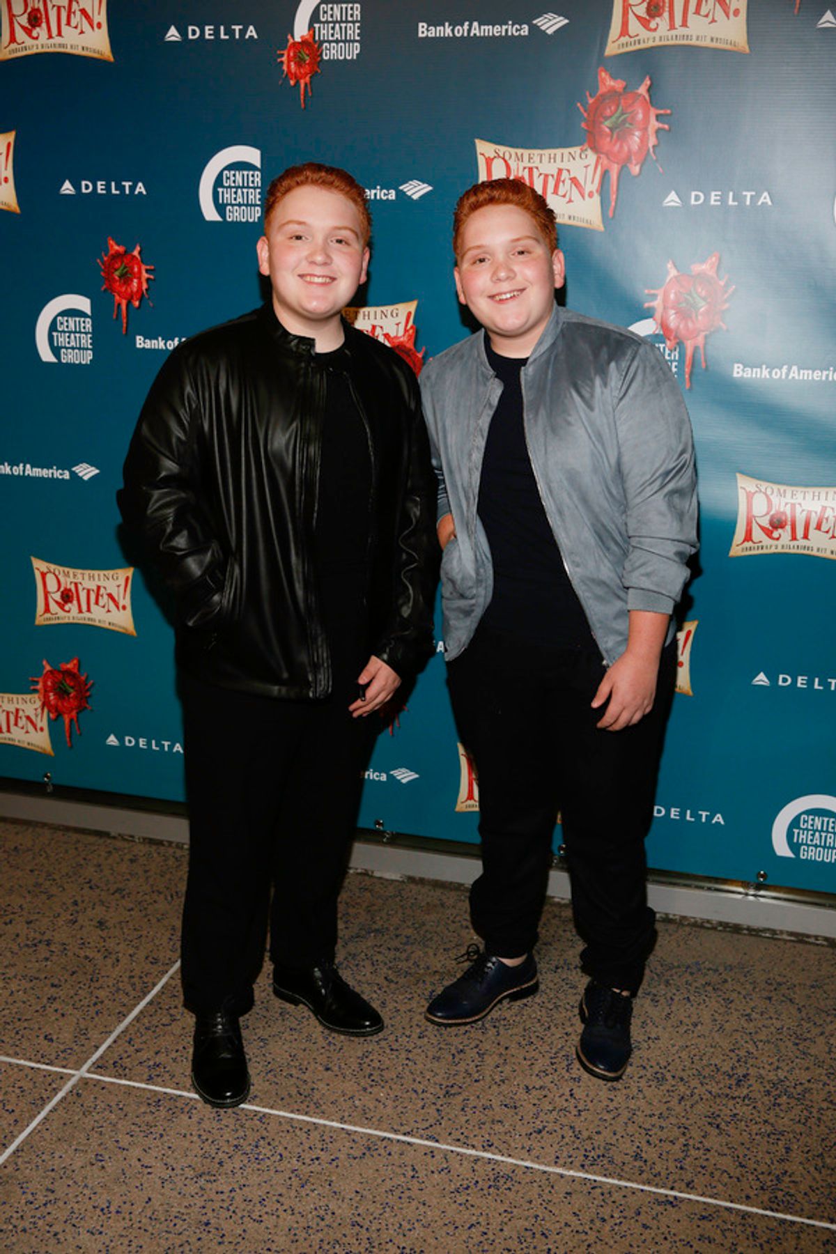 From left, actors Matthew and Benjamin Royer arrive for the opening night performance of 'Something Rotten!' at Center Theatre Group/Ahmanson Theatre on Tuesday, November 21, 2017, in Los Angeles, California. (Photo by Ryan Miller/Capture Imaging) at 