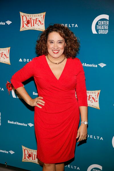 Actor Eileen Galindo arrives for the opening night performance of "Something Rotten!" Photo