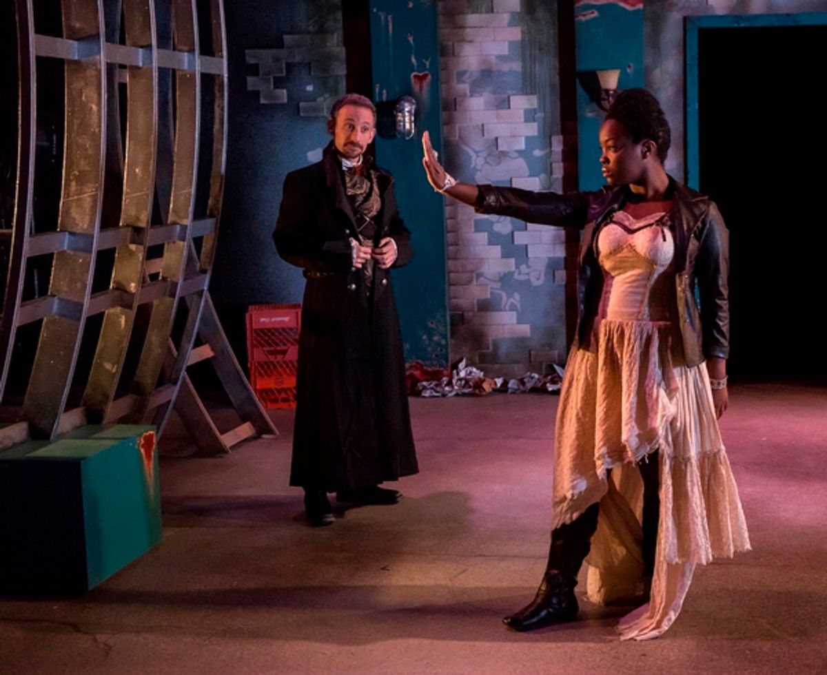 Know Theatre presents NEVERWHERE - Jeremy Dubin as the Marquis de Carabas - Ernaisja Curry as Door  - Photo by Mikki Schaffner at 