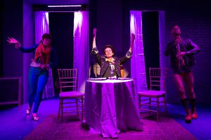 Megan Hill (as Eva), Olli Haaskivi (as Peter Gil), Tommy Russell (as John Ort) @ BroadwayWorld Megan Hill (as Eva), Olli Haaskivi (as Peter Gil), Tommy Russell (as John Ort) Photo