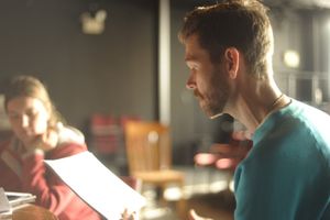 Stage Manager Kathleen Dickinson and Philip Dawkins. Photo by Eric Watkins. Photo