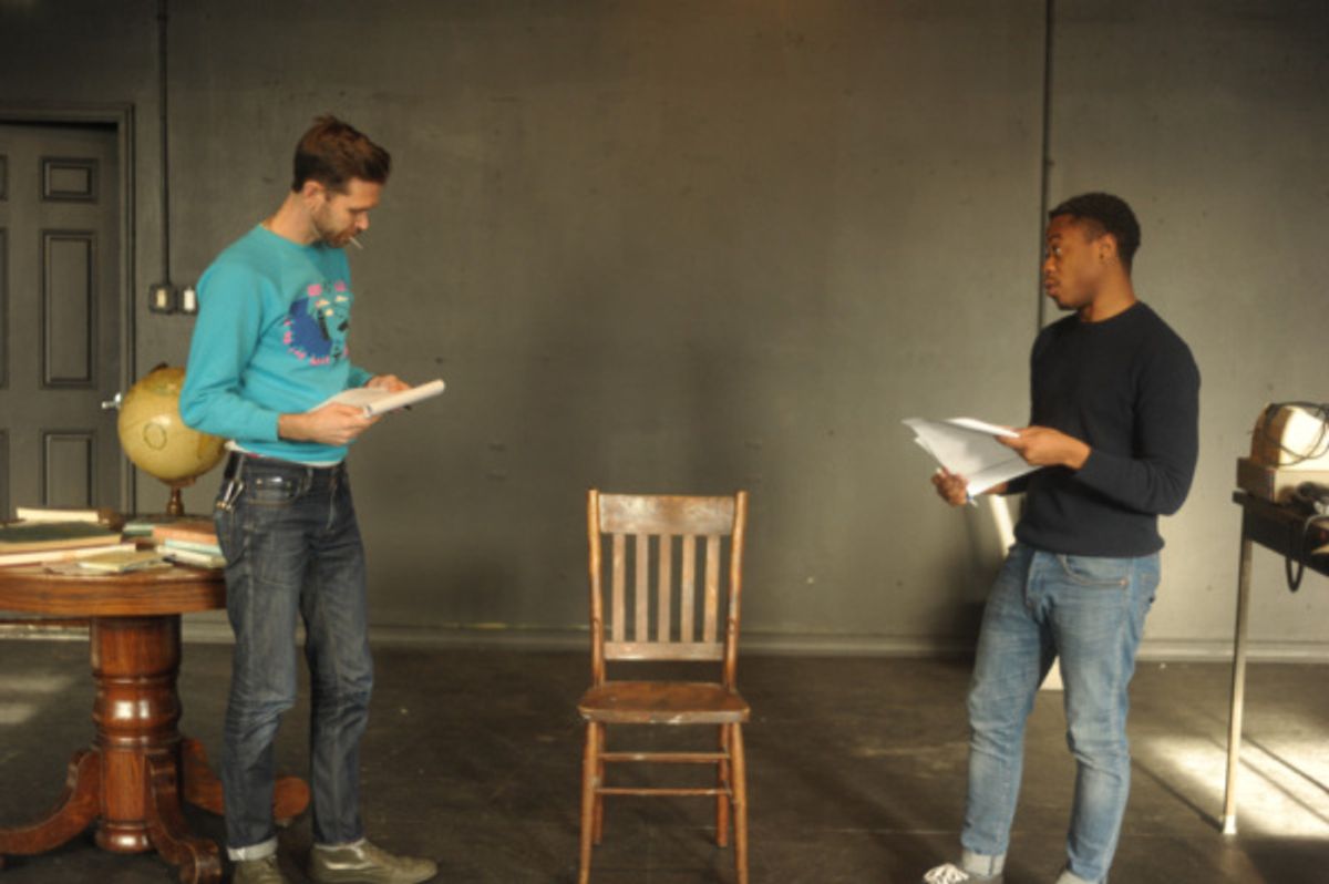 Philip Dawkins and Daniel Kyri in rehearsal for Lonely Planet in Chicago. Photo by Eric Watkins.  at 