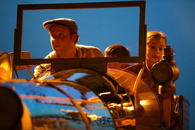 Ryan Patrick O'Donnell as Caractacus Potts, Gracie Payne as Jeremy Potts, and Evelyn  Photo