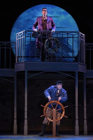 L-R: Phileas Fogg (top, Jason Kuykendall) travels from Hong Kong to Yokohama aboard a ship captained by Bunsby (Ron Campbell) in TheatreWorks Silicon Valley's Around the World in 80 Days. The hilarious holiday adventure adapted by Mark Brown from the nove @ BroadwayWorld L-R: Phileas Fogg (top, Jason Kuykendall) travels from Hong Kong to Yokohama aboard a Photo