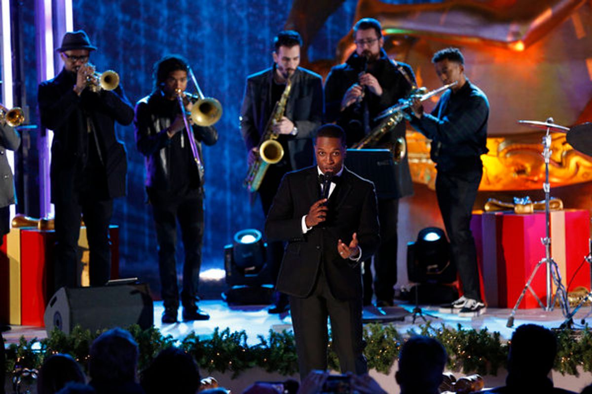 CHRISTMAS IN ROCKEFELLER CENTER -- Pictured: Leslie Odom Jr. performs during the 2017 Christmas In Rockefeller Center  -- (Photo by: Eric Liebowitz/NBC) at 
