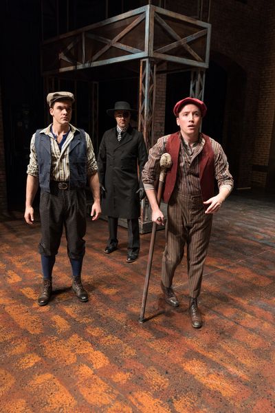 Jonathan Shew (Jack Kelly), David Guy Holmes (Snyder) and Austin Archer (Crutchie) Photo