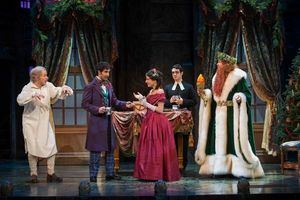 Milwaukee Repertory Theater presents A Christmas Carol in the Historic Pabst Theater from November 28 to December 24, 2017. Left to Right: Jonathan Wainwright, Jesse Bhamrah, Annelyse Ahmad, Alex Morales and Todd Denning. Photo by Michael Brosilow. @ BroadwayWorld Milwaukee Repertory Theater presents A Christmas Carol in the Historic Pabst Theater Photo