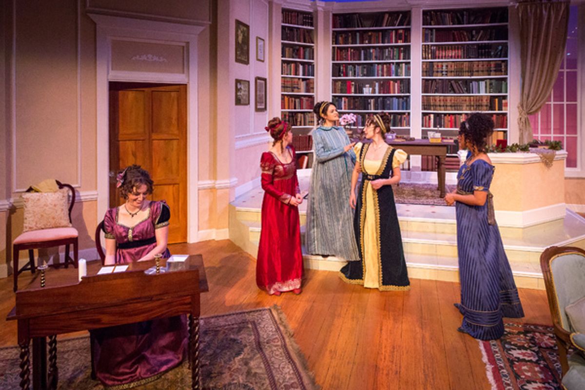 left to right: . Galen Crawley (Anne De Bourgh), Devon Hales (Lydia Wickham), Maria Rodriguez-Sager (Jane Bingley), Amelia Fischer (Mary Bennet) and Julissa Sabino (Elizabeth Darcy)  at 