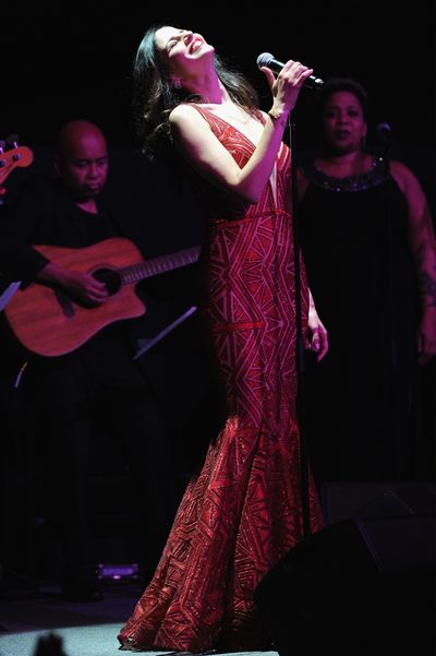 Actress Mandy Gonzalez performs onstage during 'The Bloomberg 50' Celebration at Goth Photo