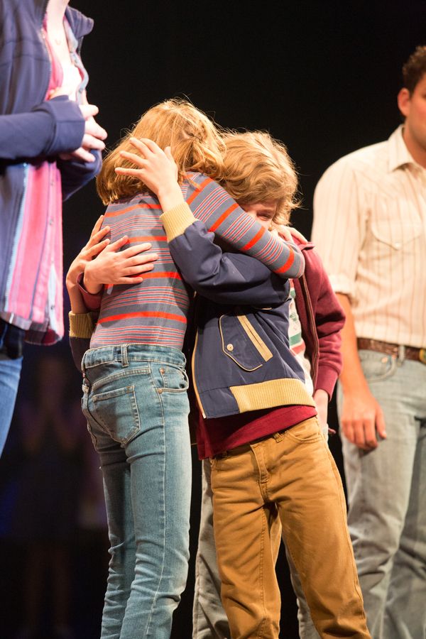 The Fun Home kids embrace (Carly Gold, Henry Boshart & LukÃ© Barbato Smith) Photo
