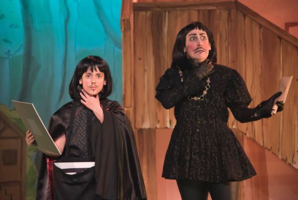 Kerry Frampton as The Sheriff of Nottingham with Nell Holleyoake in Robin Hood, Stant Photo