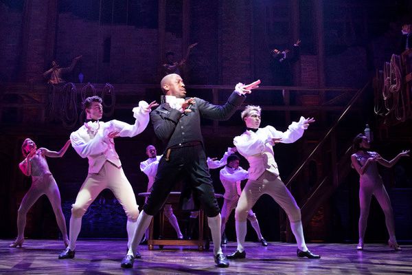 centre Giles Terera (Aaron Burr) with West End Cast of Hamilton - Photo credit Matthe Photo
