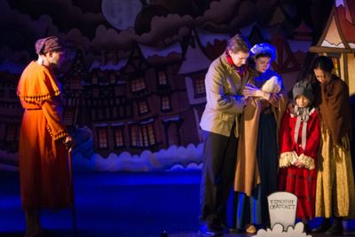 A scene of what could be if Scrooge (Eric Fletcher) does not change his ways

Photo b Photo