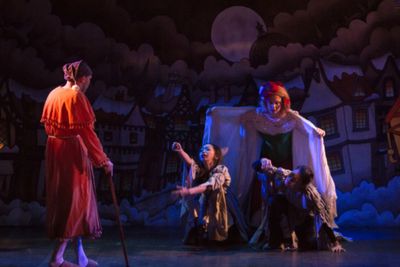 The Ghost of Christmas Present (Emily Madan) reveals Want & Ignorance (Chrisy Kakurai Photo