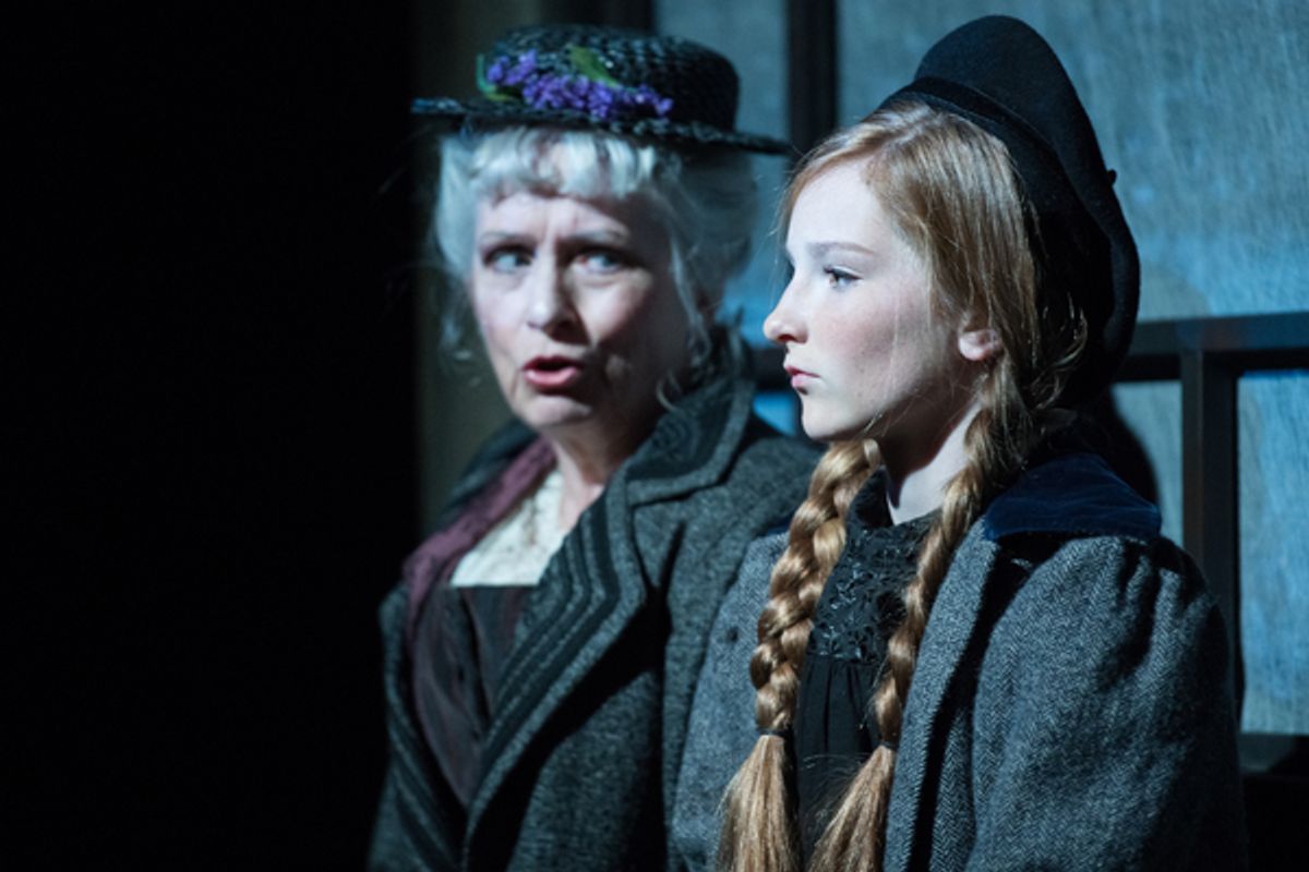 (L to R) Lucinda Hitchcock Cone as Mrs. Medlock and Katie Maupin as Mary Lennox
 at 