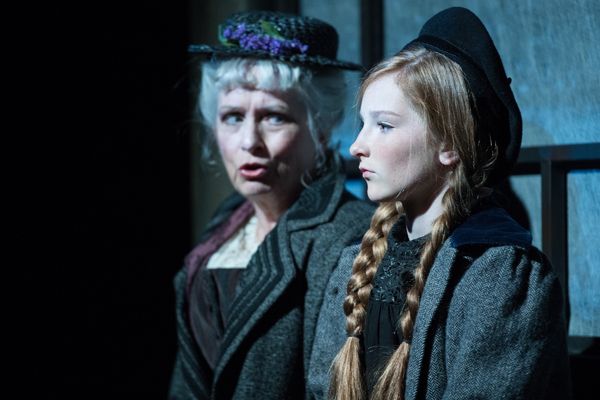 (L to R) Lucinda Hitchcock Cone as Mrs. Medlock and Katie Maupin as Mary Lennox
 Photo