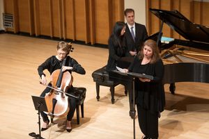 The ARK trio (soprano Allison Charney, cellist Kajsa William-Olsson, pianist Reiko Uc Photo