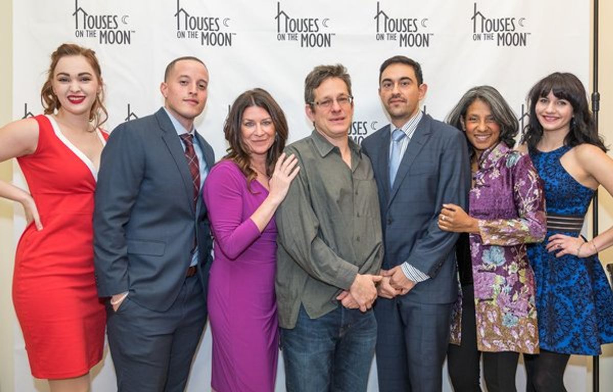 The De Novo company: Assistant Stage Manager Meghan Palmer,  Manny Urena, Emily Joy Weiner, Jeffrey Solomon, Camilo Almonacid, Zuleyma Guevara, and Production Stage Manager Jamie Rose Bukowski at 