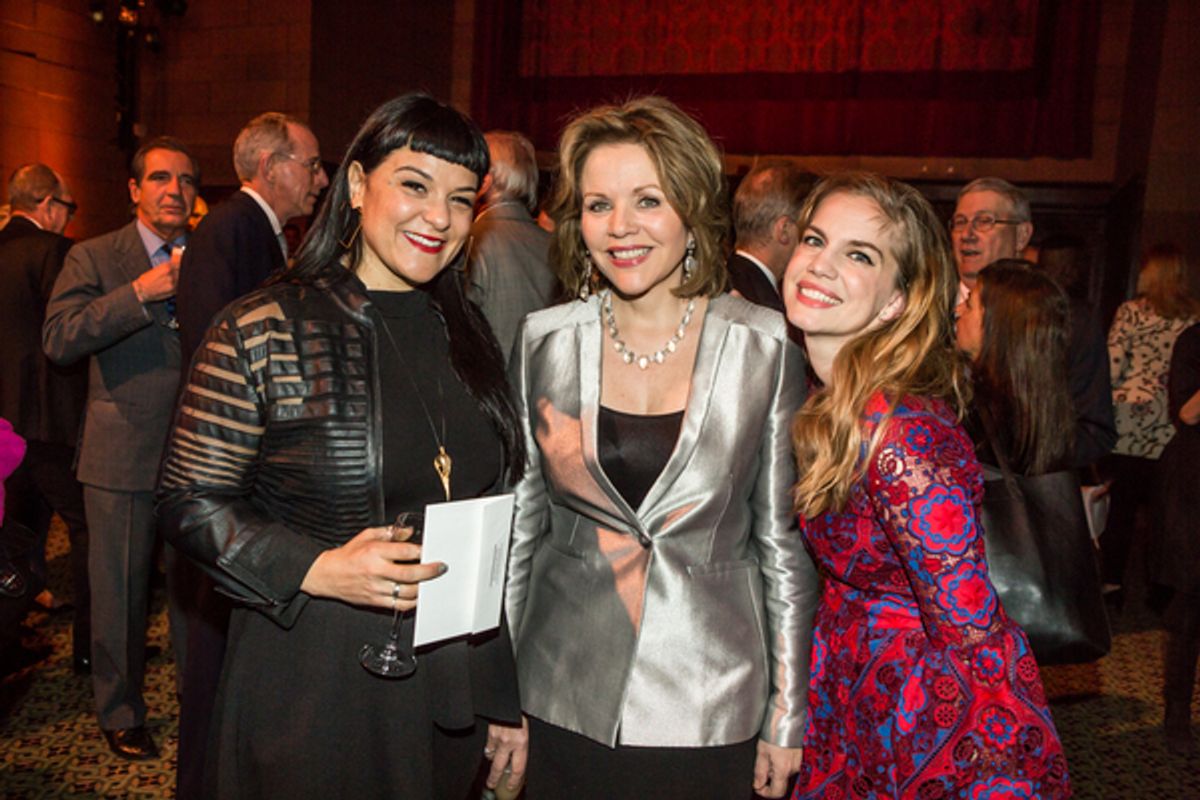 Producer Beth Morrison with honoree RenÃ©e Fleming and artist Anna Chlumsky at the 83rd Annual Metropolitan Opera Guild Luncheon at Cipriani 42nd Street on December 7, 2017 at 
