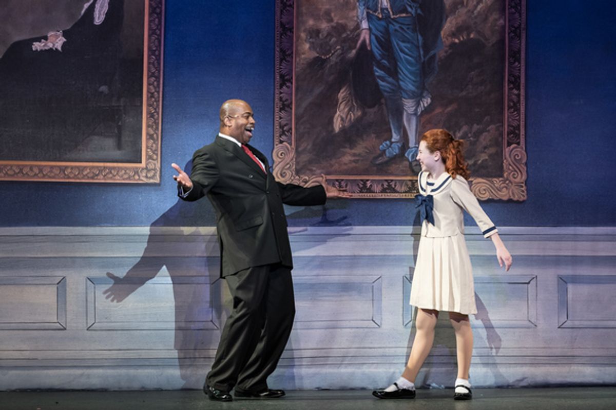 Lance Roberts as Oliver Warbucks and Carly Gendell as Annie
 at 