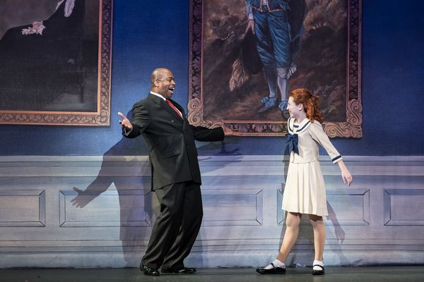 Lance Roberts as Oliver Warbucks and Carly Gendell as Annie
 Photo
