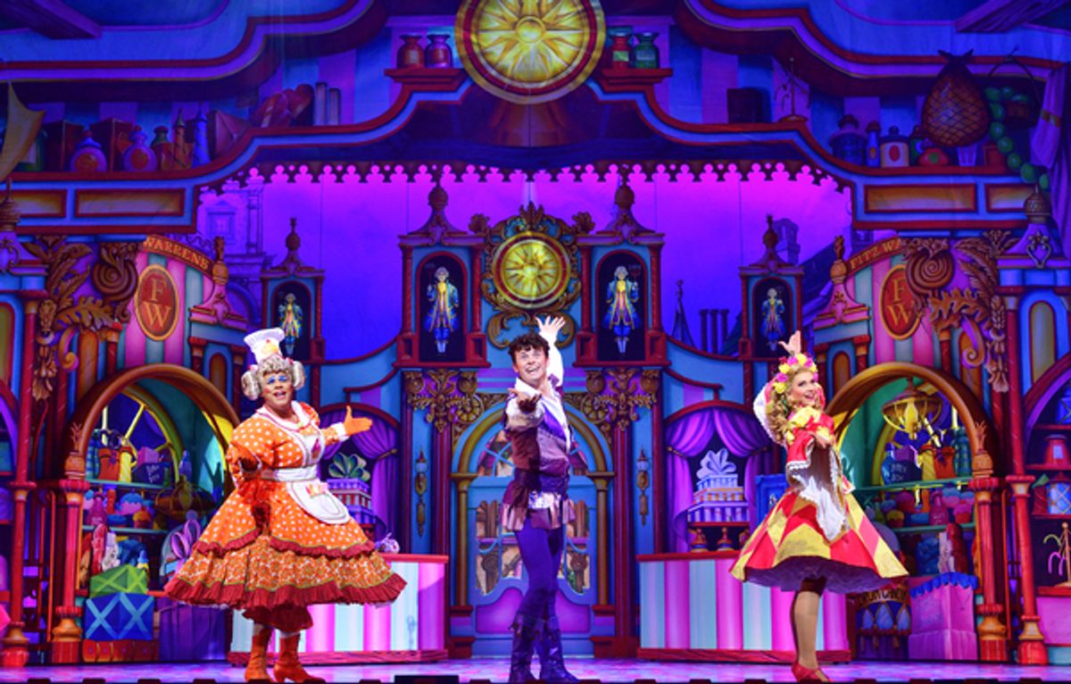Gary Wilmot (Sarah the Cook), Charlie Stemp (Dick Whittington) & Emma Williams (Alice Fitzwarren) at 