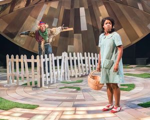 Andrew Langtree as Scarecrow and Gabrielle Brooks as Dorothy Photo